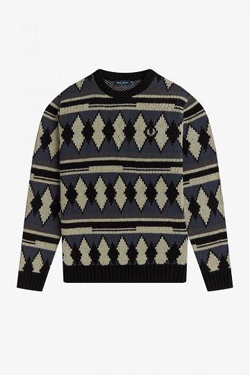 White Fred Perry Chunky Jacquard Jumper Men's Knitwear | PH 1285TCEV